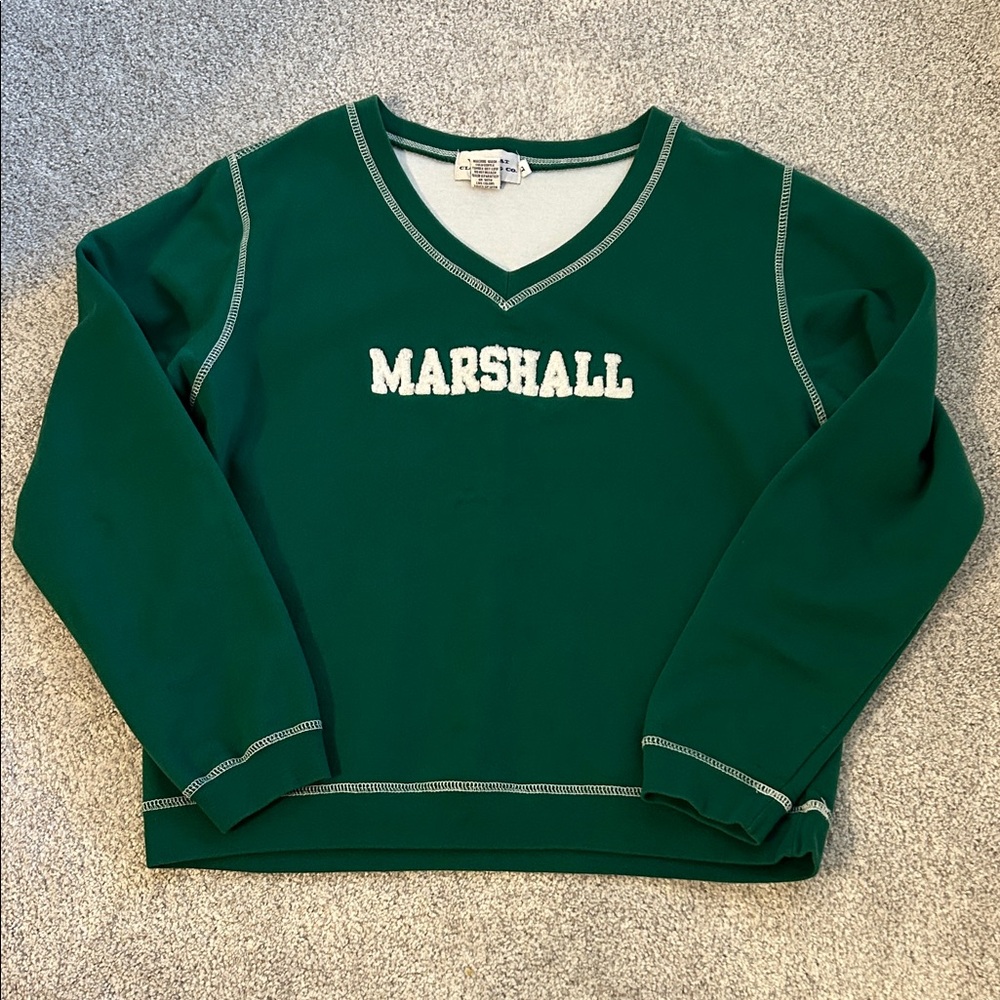 Marshall Thundering Herd V-Neck Sweatshirt green & white size L